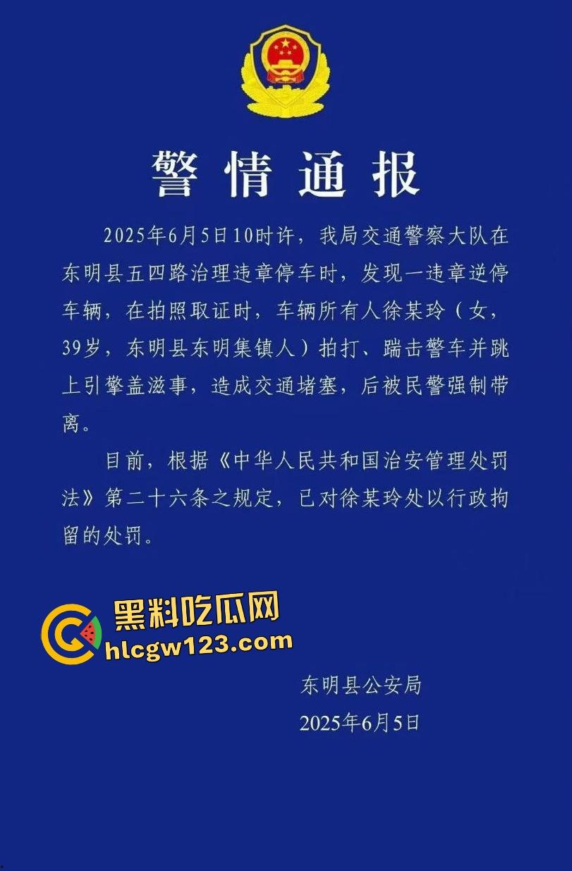 山东菏泽东明县五四路网红【玲玲宝贝】违停罚单后彻底疯魔！爬警车引擎盖大吼被强制拖走-1