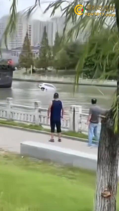 丹阳女司机油门当刹车，车子冲破栏杆栽进九曲河，幸好车窗围观女司机命大脱险，惊魂未定一出湿身戏！-4